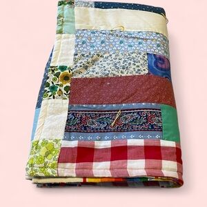 Vintage handmade patchwork cottagecore baby quilt 30”x38” blessings cute